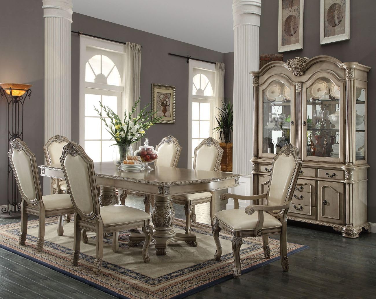 ダイニングテーブル Dining Table set antique storage chair Amazon.com - DAE FURNISHING Traditional 9-Piece Dining Room Set
